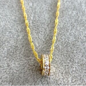 Gold Plated Rope Chain Necklace W Crystal Embellished Pendant  Lobster Clasp NEW